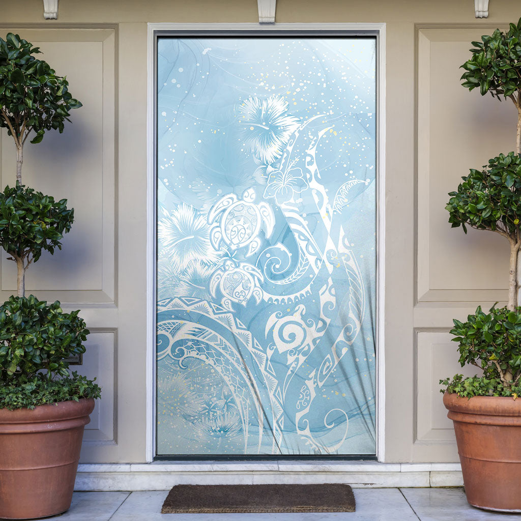 Aloha Hawaii Turtles Floral Door Cover Aqua Marbles Glaze LT7 Aqua - Polynesian Pride
