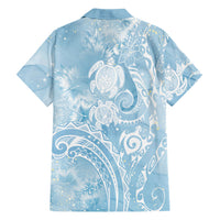 Aloha Hawaii Turtles Floral Family Matching Off The Shoulder Long Sleeve Dress and Hawaiian Shirt Aqua Marbles Glaze