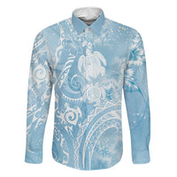 Aloha Hawaii Turtles Floral Family Matching Off The Shoulder Long Sleeve Dress and Hawaiian Shirt Aqua Marbles Glaze