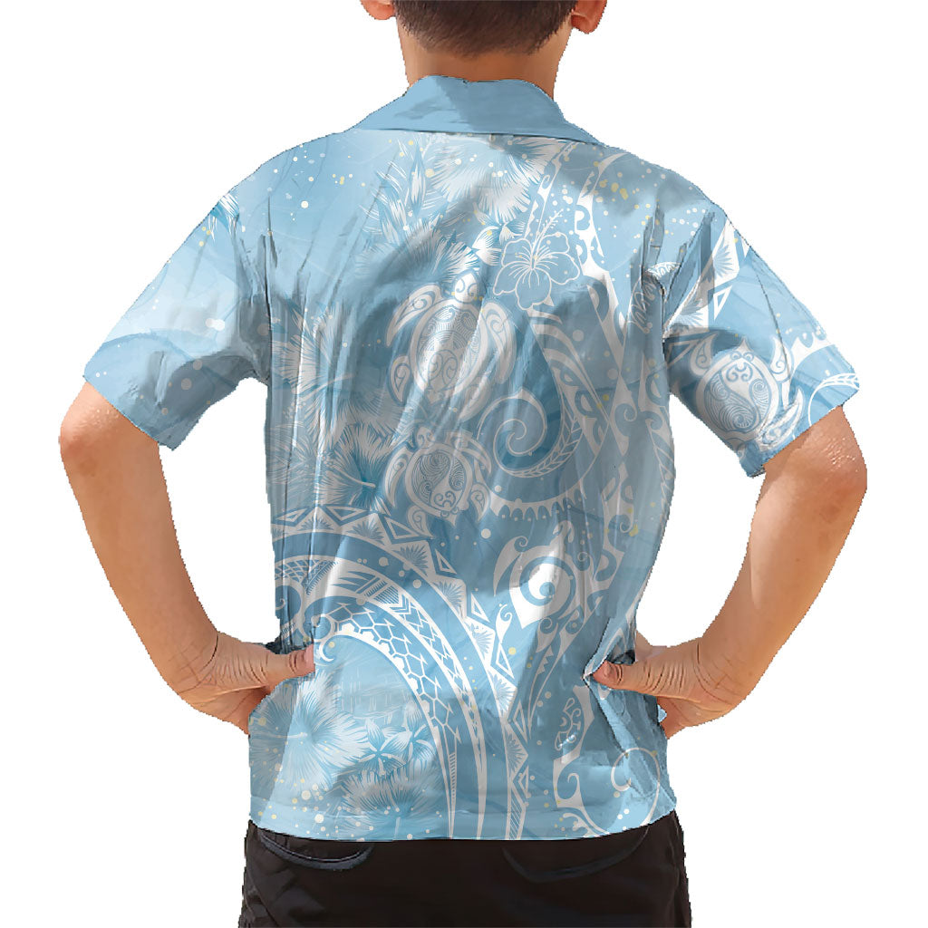 Aloha Hawaii Turtles Floral Family Matching Off Shoulder Short Dress and Hawaiian Shirt Aqua Marbles Glaze