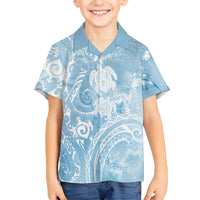 Aloha Hawaii Turtles Floral Family Matching Off Shoulder Short Dress and Hawaiian Shirt Aqua Marbles Glaze