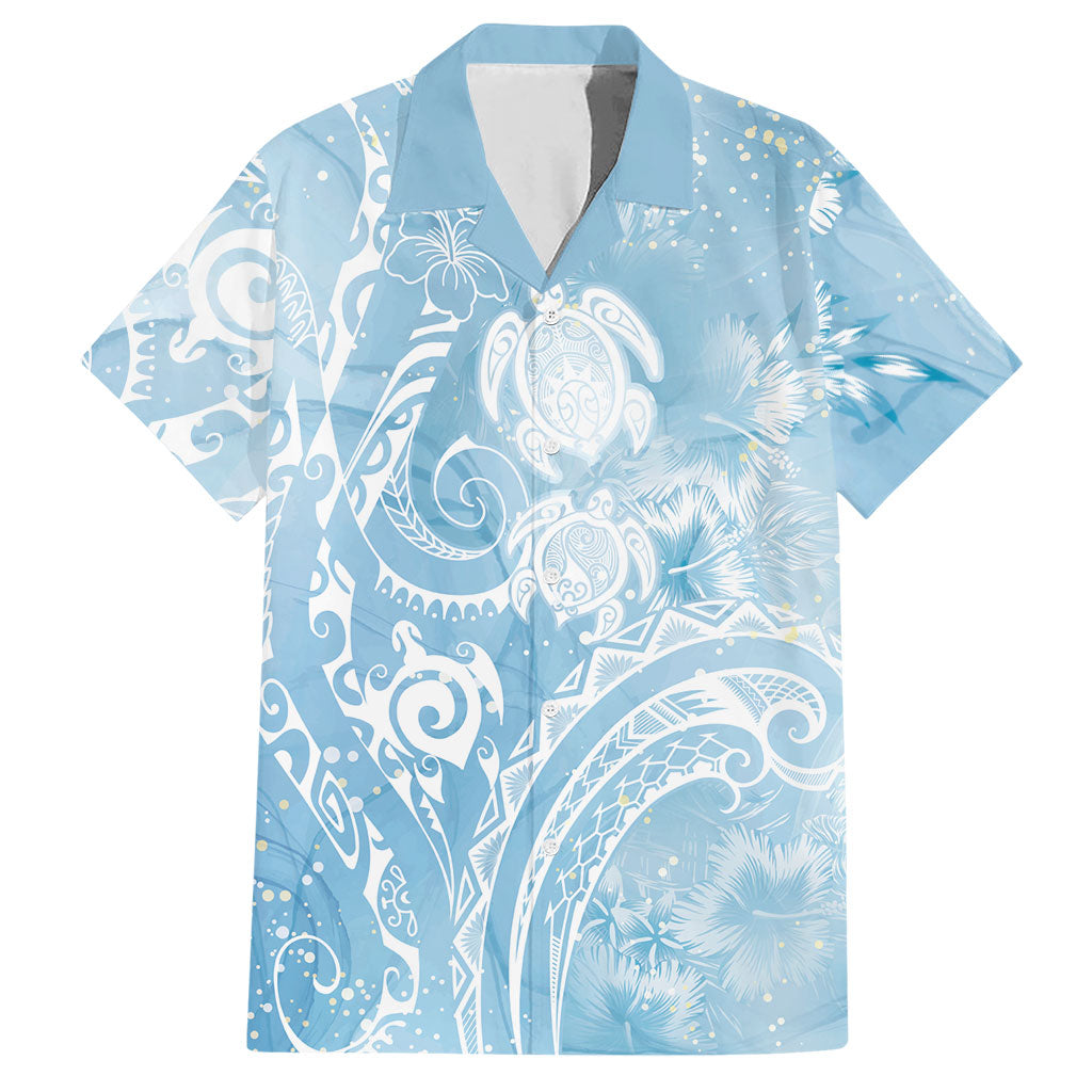 Aloha Hawaii Turtles Floral Hawaiian Shirt Aqua Marbles Glaze