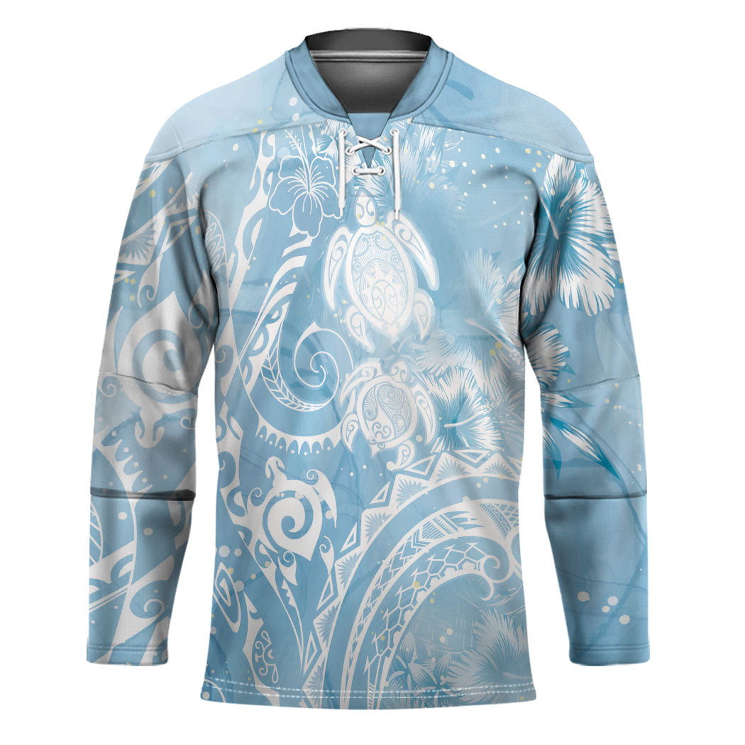 Aloha Hawaii Turtles Floral Hockey Jersey Aqua Marbles Glaze LT7 Unisex Aqua - Polynesian Pride
