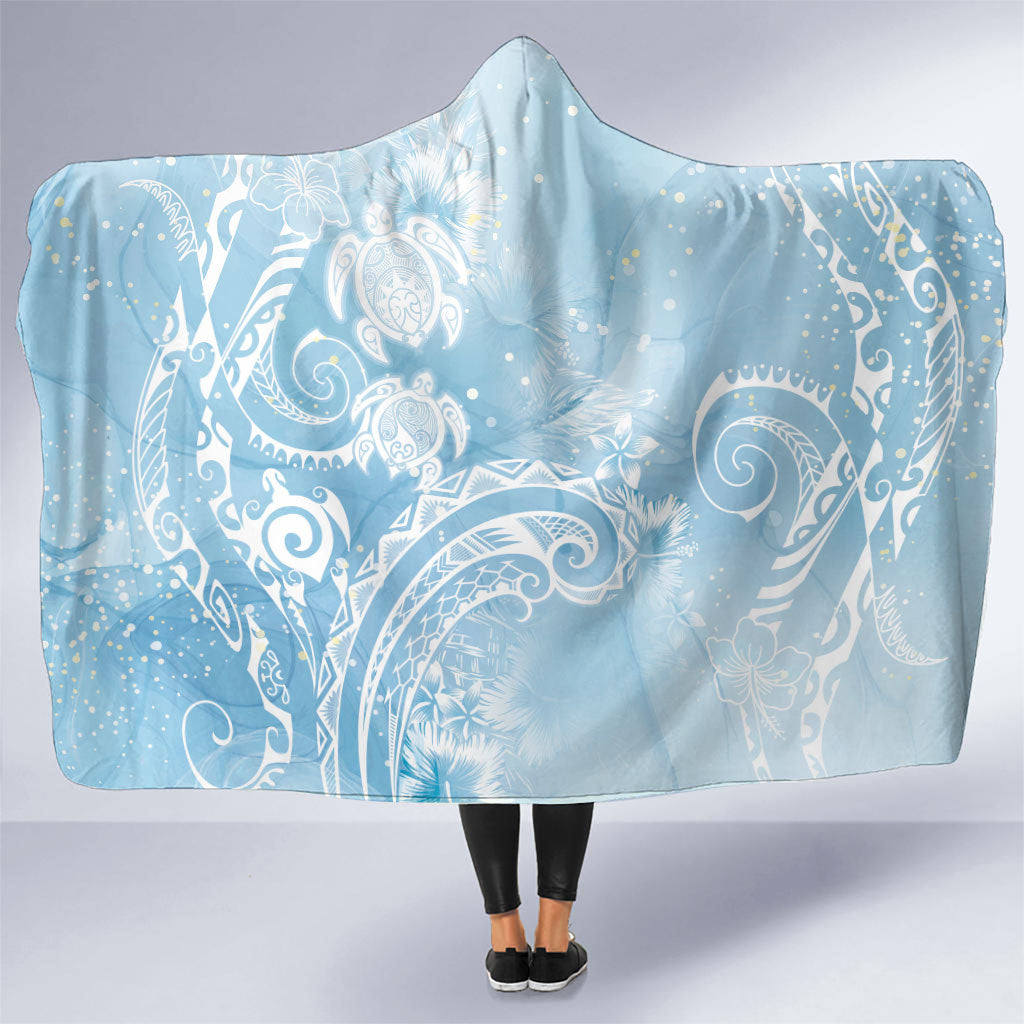 Aloha Hawaii Turtles Floral Hooded Blanket Aqua Marbles Glaze LT7 One Size Aqua - Polynesian Pride