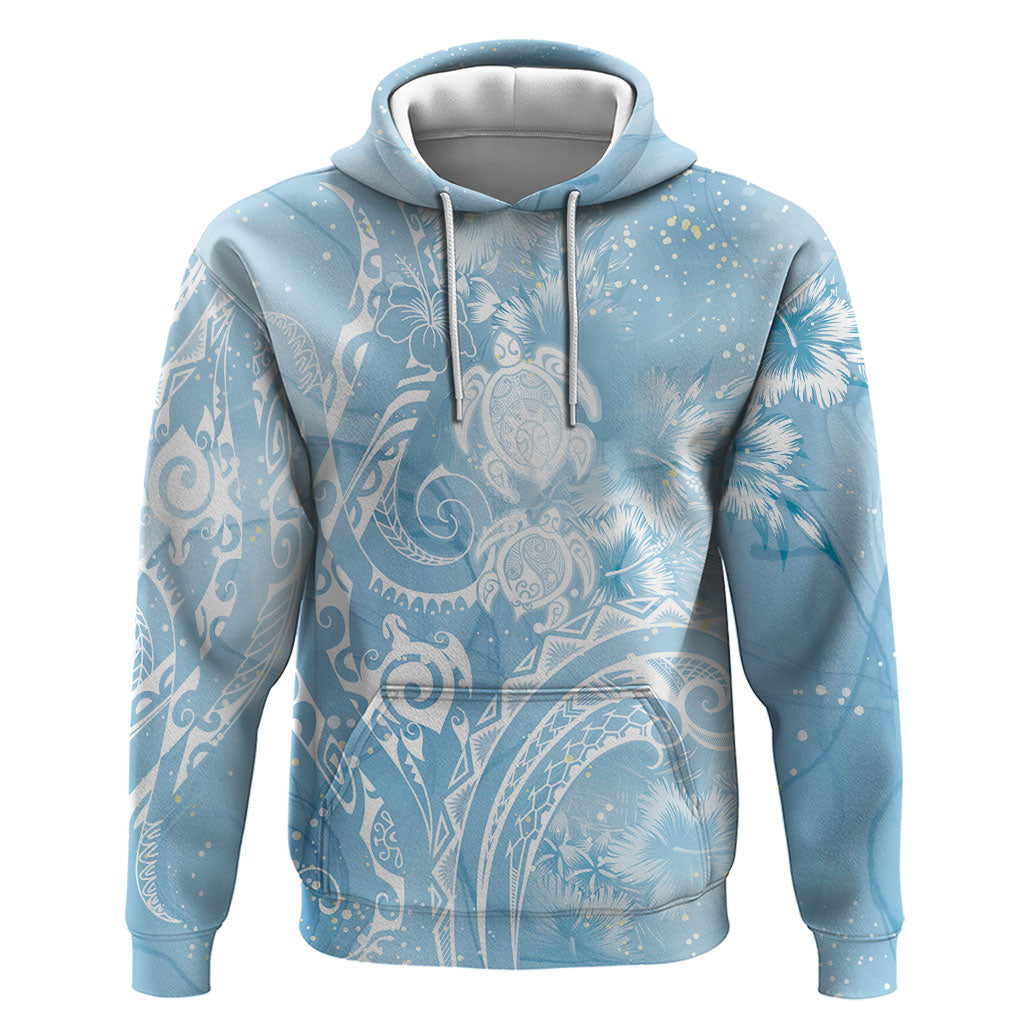 Aloha Hawaii Turtles Floral Hoodie Aqua Marbles Glaze LT7 Pullover Hoodie Aqua - Polynesian Pride