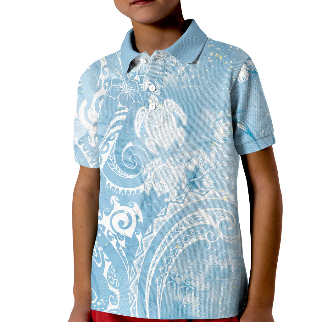 Aloha Hawaii Turtles Floral Kid Polo Shirt Aqua Marbles Glaze LT7 Kid Aqua - Polynesian Pride