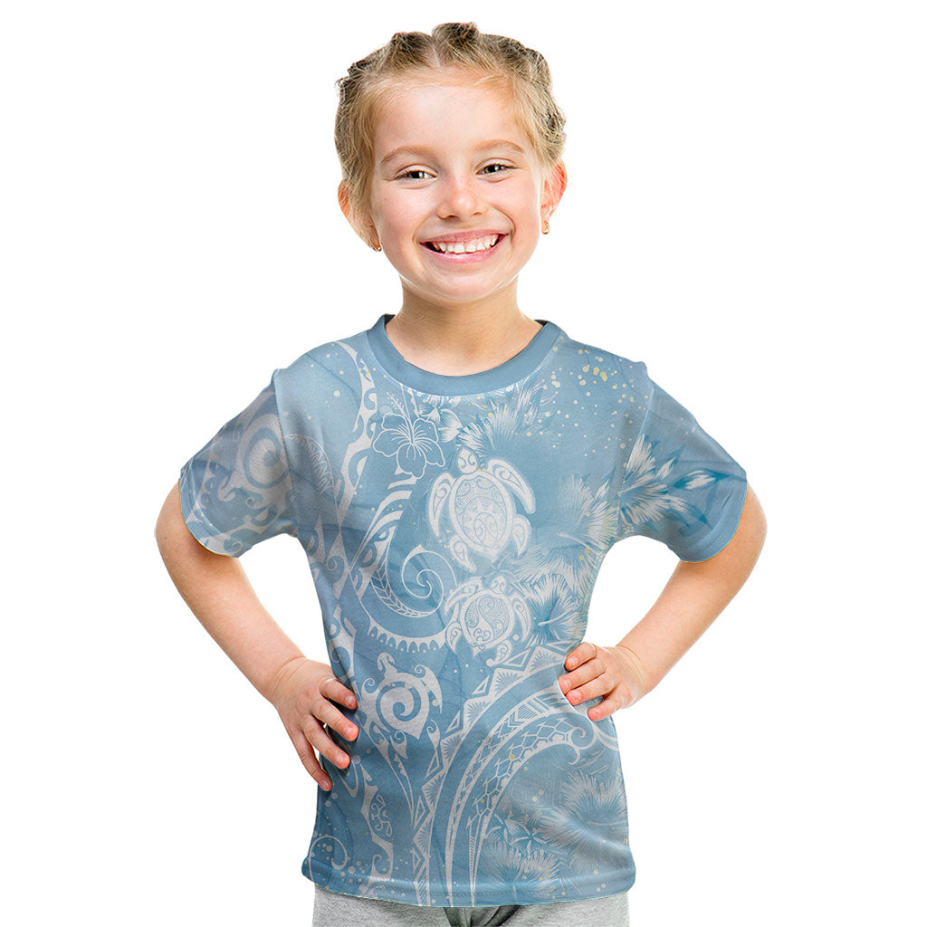 Aloha Hawaii Turtles Floral Kid T Shirt Aqua Marbles Glaze LT7 Aqua - Polynesian Pride