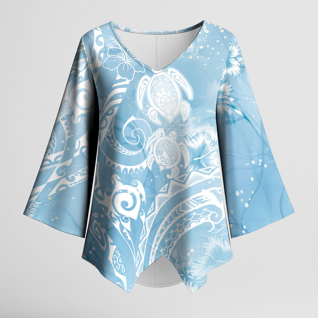 Aloha Hawaii Turtles Floral Kimono Sleeve Blouse Aqua Marbles Glaze LT7 Female Aqua - Polynesian Pride