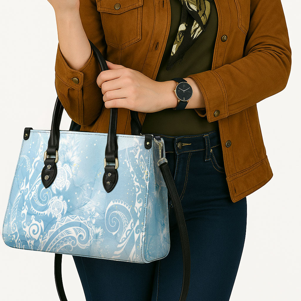 Aloha Hawaii Turtles Floral Leather Bag Aqua Marbles Glaze