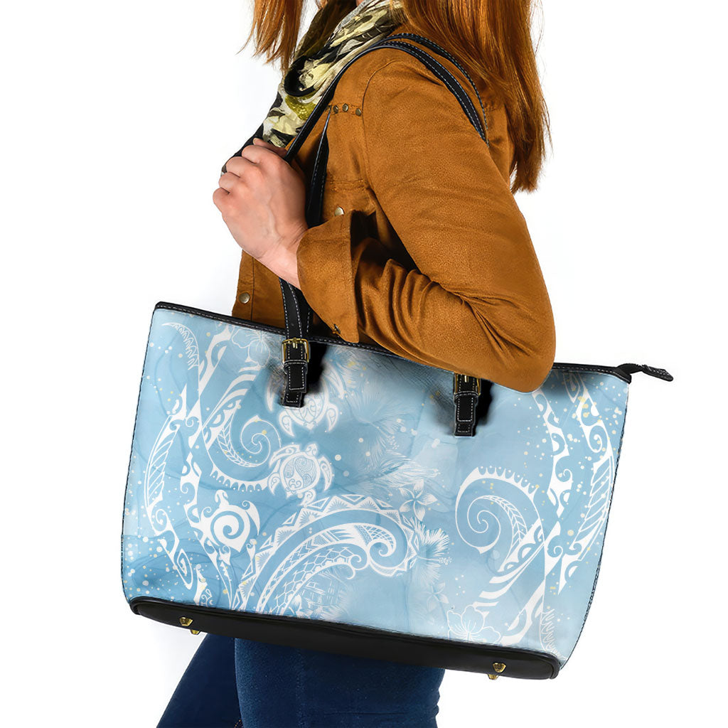 Aloha Hawaii Turtles Floral Leather Tote Bag Aqua Marbles Glaze LT7 Aqua - Polynesian Pride