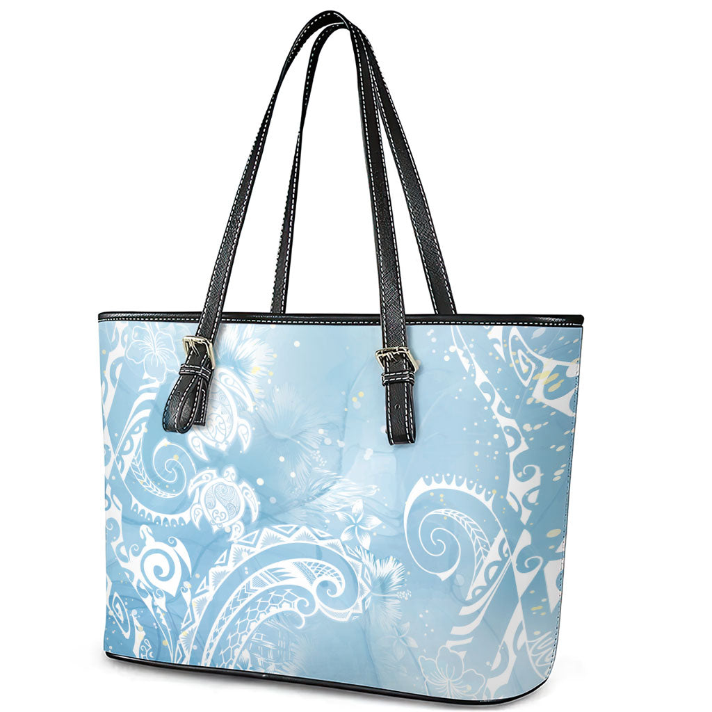Aloha Hawaii Turtles Floral Leather Tote Bag Aqua Marbles Glaze