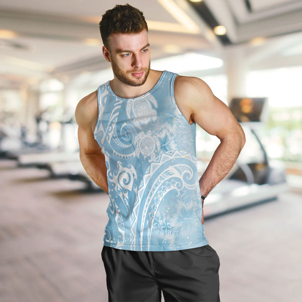Aloha Hawaii Turtles Floral Men Tank Top Aqua Marbles Glaze LT7 Aqua - Polynesian Pride
