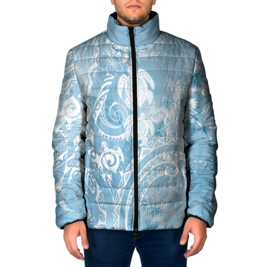 Aloha Hawaii Turtles Floral Padded Jacket Aqua Marbles Glaze