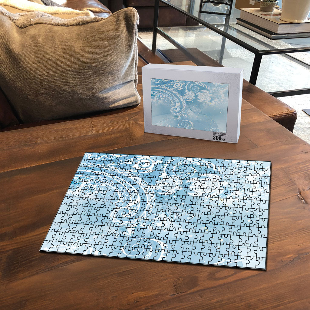 Aloha Hawaii Turtles Floral Puzzle Aqua Marbles Glaze