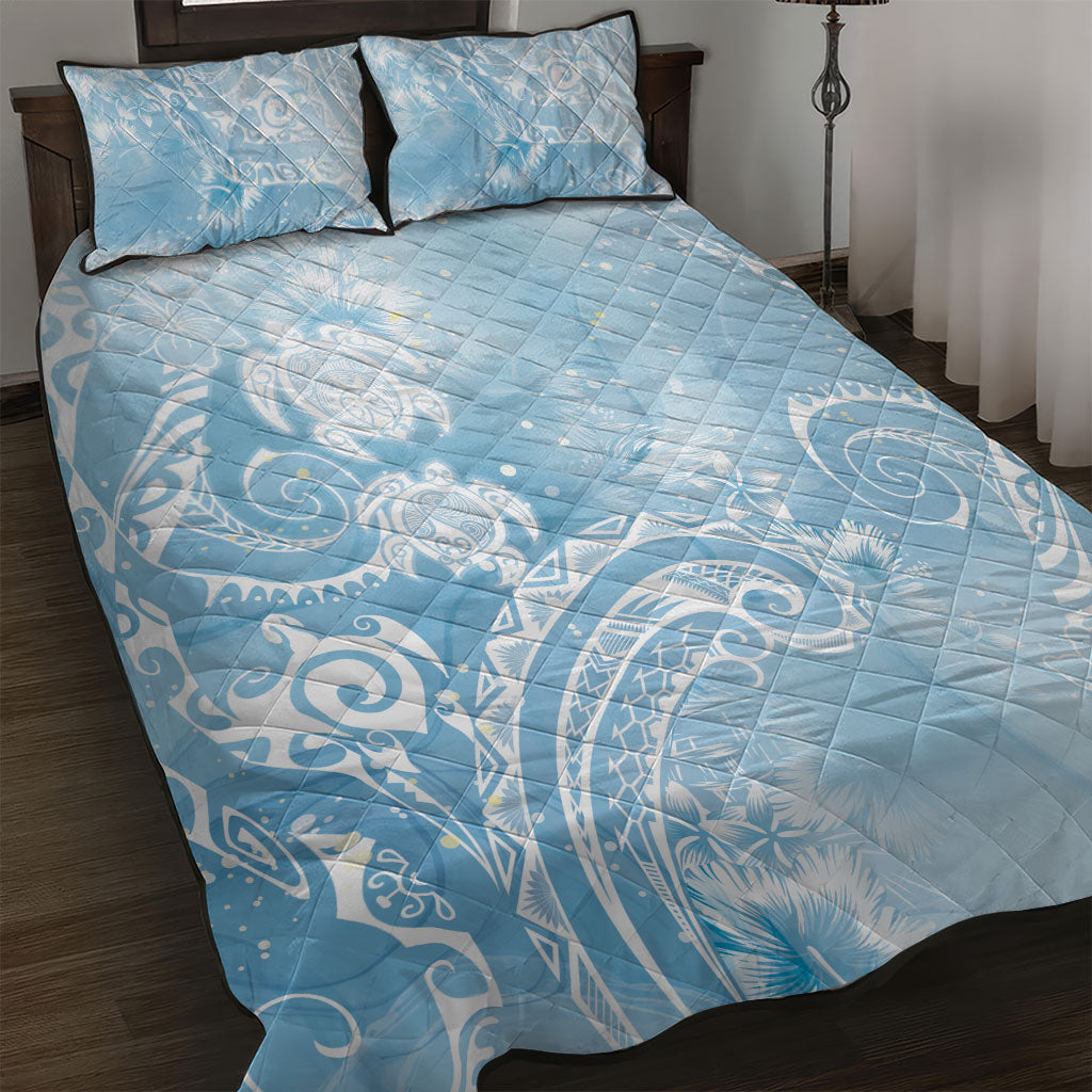 Aloha Hawaii Turtles Floral Quilt Bed Set Aqua Marbles Glaze