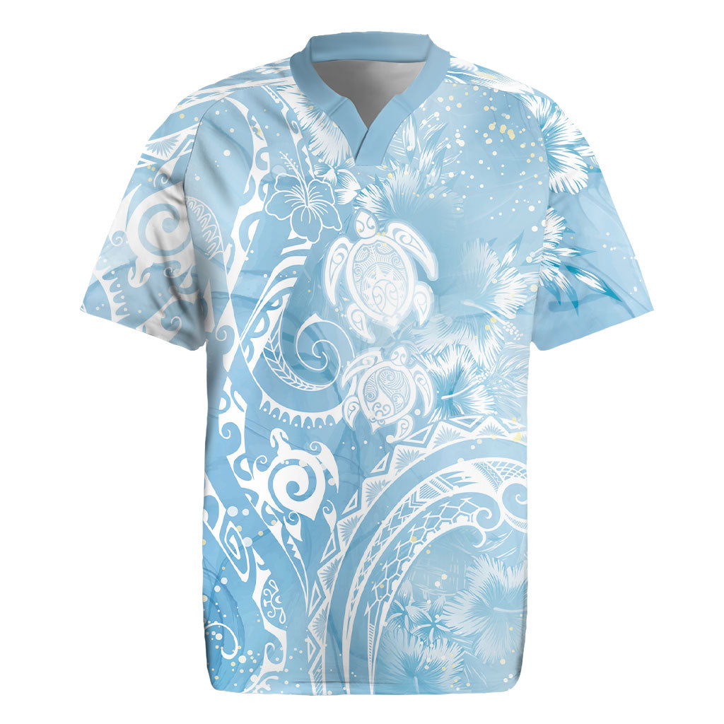 Aloha Hawaii Turtles Floral Rugby Jersey Aqua Marbles Glaze LT7 Aqua - Polynesian Pride