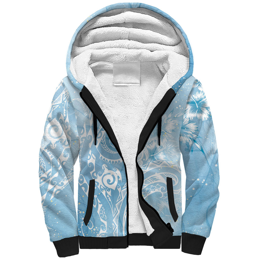 Aloha Hawaii Turtles Floral Sherpa Hoodie Aqua Marbles Glaze LT7 Unisex Aqua - Polynesian Pride