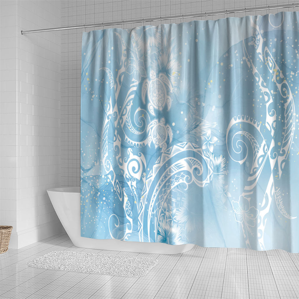 Aloha Hawaii Turtles Floral Shower Curtain Aqua Marbles Glaze