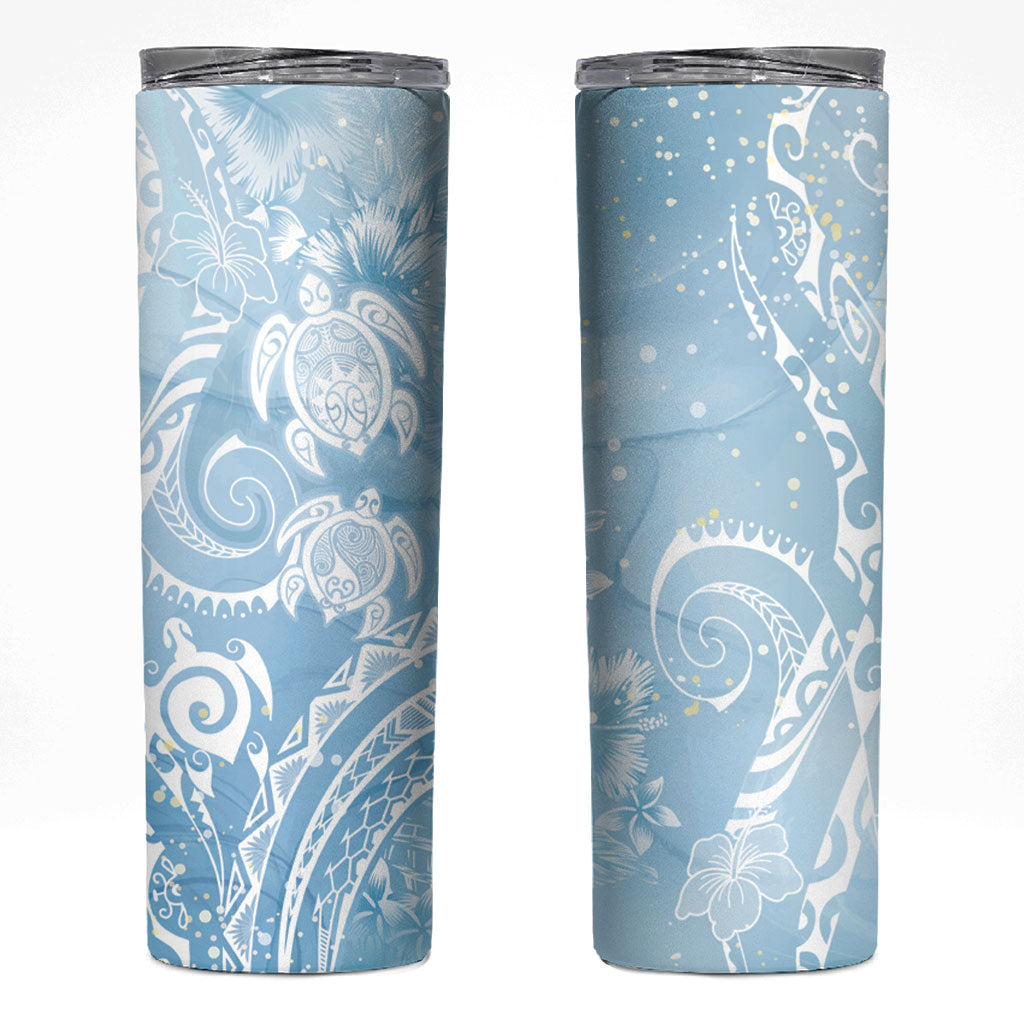 Aloha Hawaii Turtles Floral Skinny Tumbler Aqua Marbles Glaze LT7 Aqua - Polynesian Pride