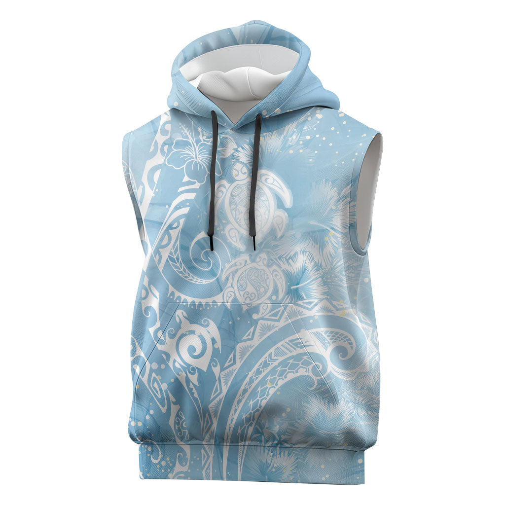 Aloha Hawaii Turtles Floral Sleeveless Hoodie Aqua Marbles Glaze LT7 Aqua - Polynesian Pride