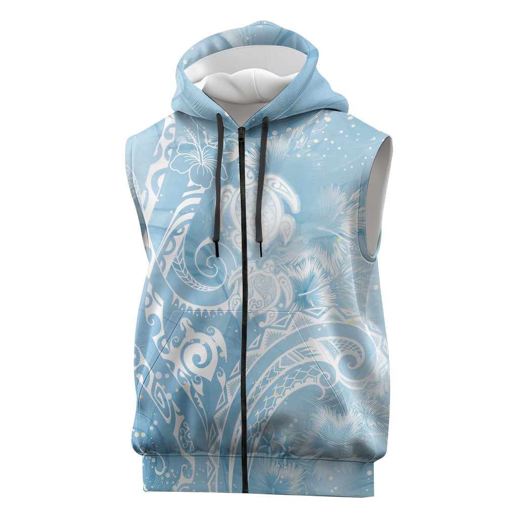 Aloha Hawaii Turtles Floral Sleeveless Zip Hoodie Aqua Marbles Glaze LT7 Aqua - Polynesian Pride