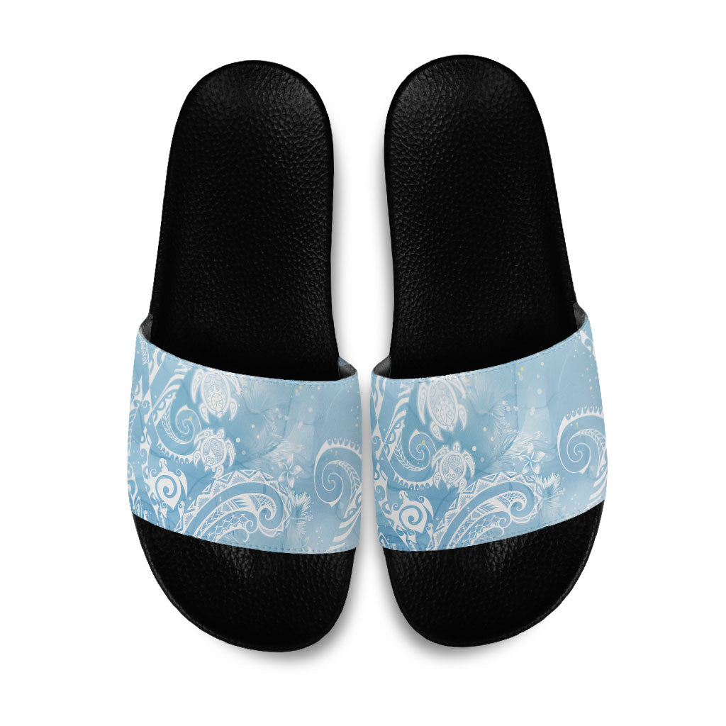 Aloha Hawaii Turtles Floral Slide Sandals Aqua Marbles Glaze LT7 Aqua - Polynesian Pride