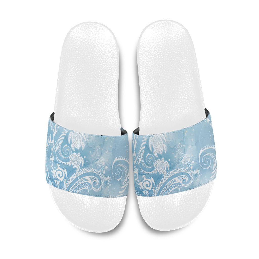 Aloha Hawaii Turtles Floral Slide Sandals Aqua Marbles Glaze