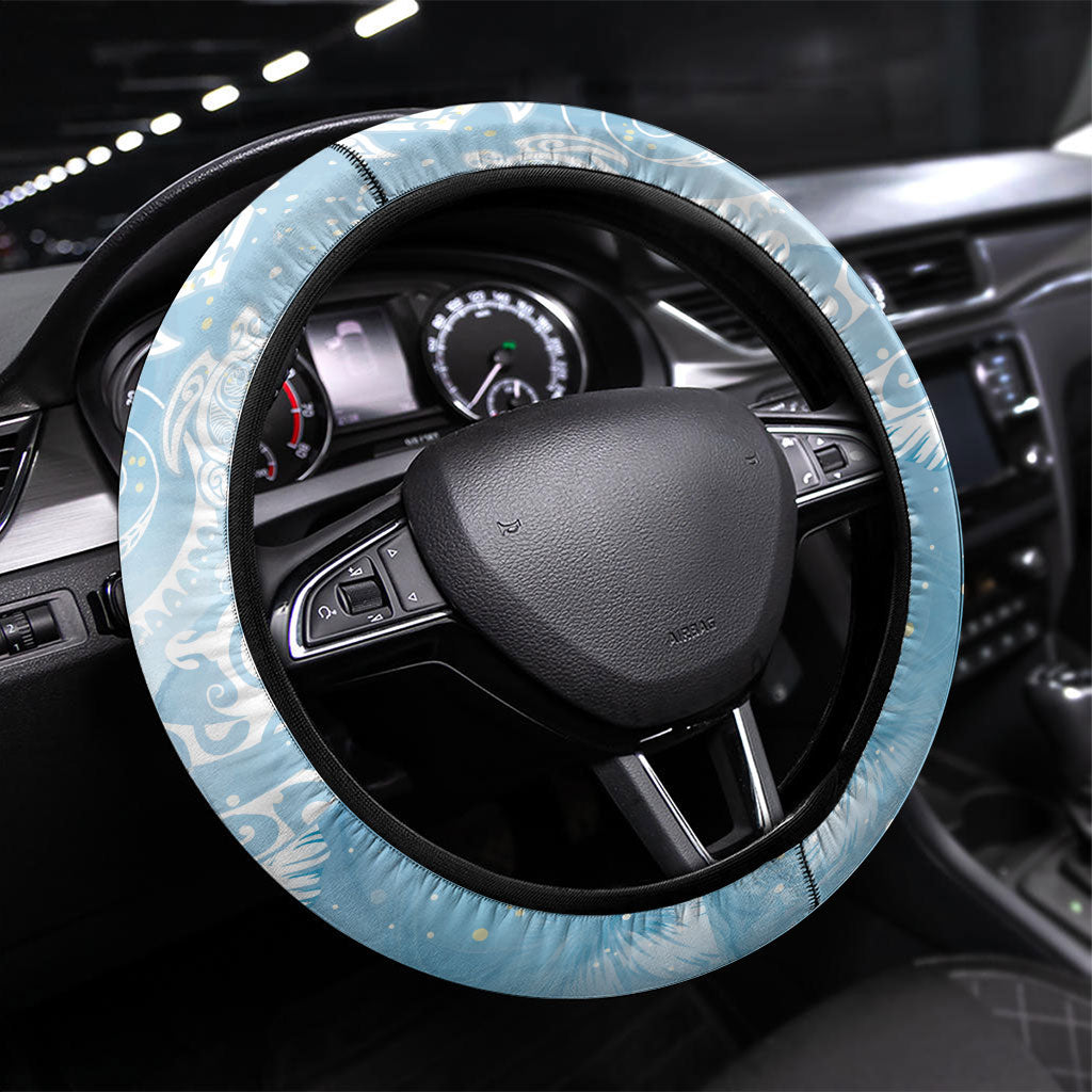 Aloha Hawaii Turtles Floral Steering Wheel Cover Aqua Marbles Glaze LT7 Universal Fit Aqua - Polynesian Pride