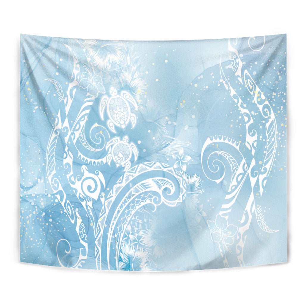 Aloha Hawaii Turtles Floral Tapestry Aqua Marbles Glaze
