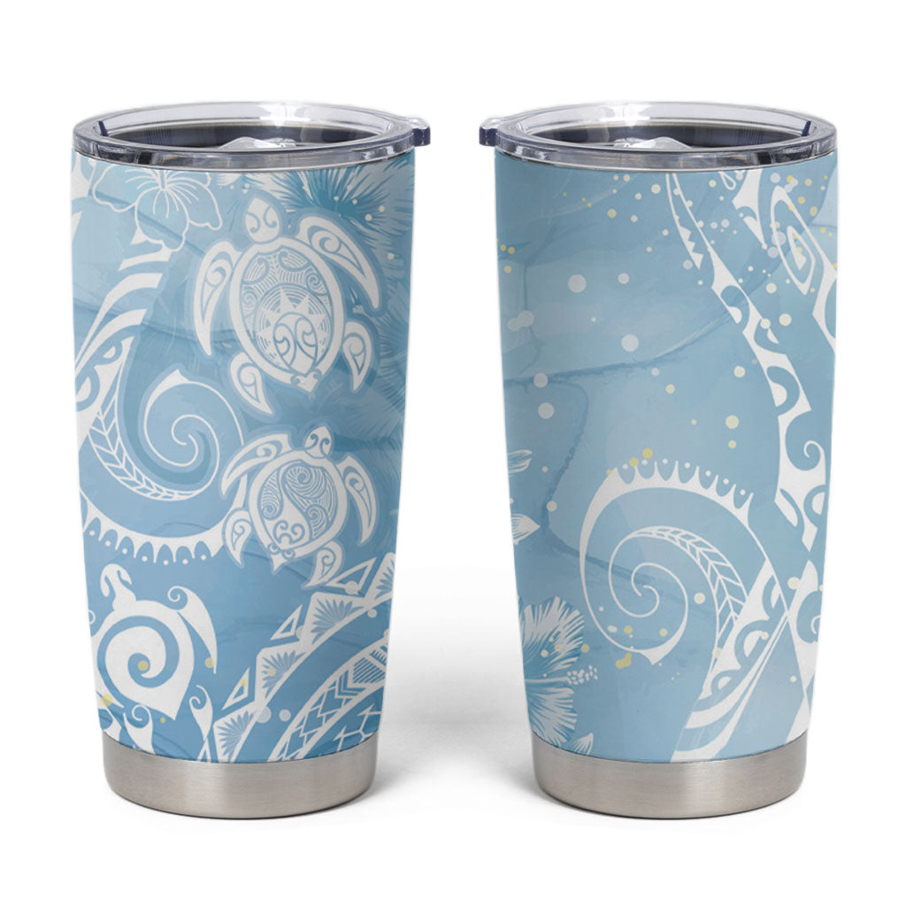 Aloha Hawaii Turtles Floral Tumbler Cup Aqua Marbles Glaze LT7 Aqua - Polynesian Pride