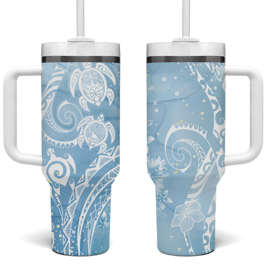 Aloha Hawaii Turtles Floral Tumbler With Handle Aqua Marbles Glaze LT7 One Size: 40 oz Aqua - Polynesian Pride