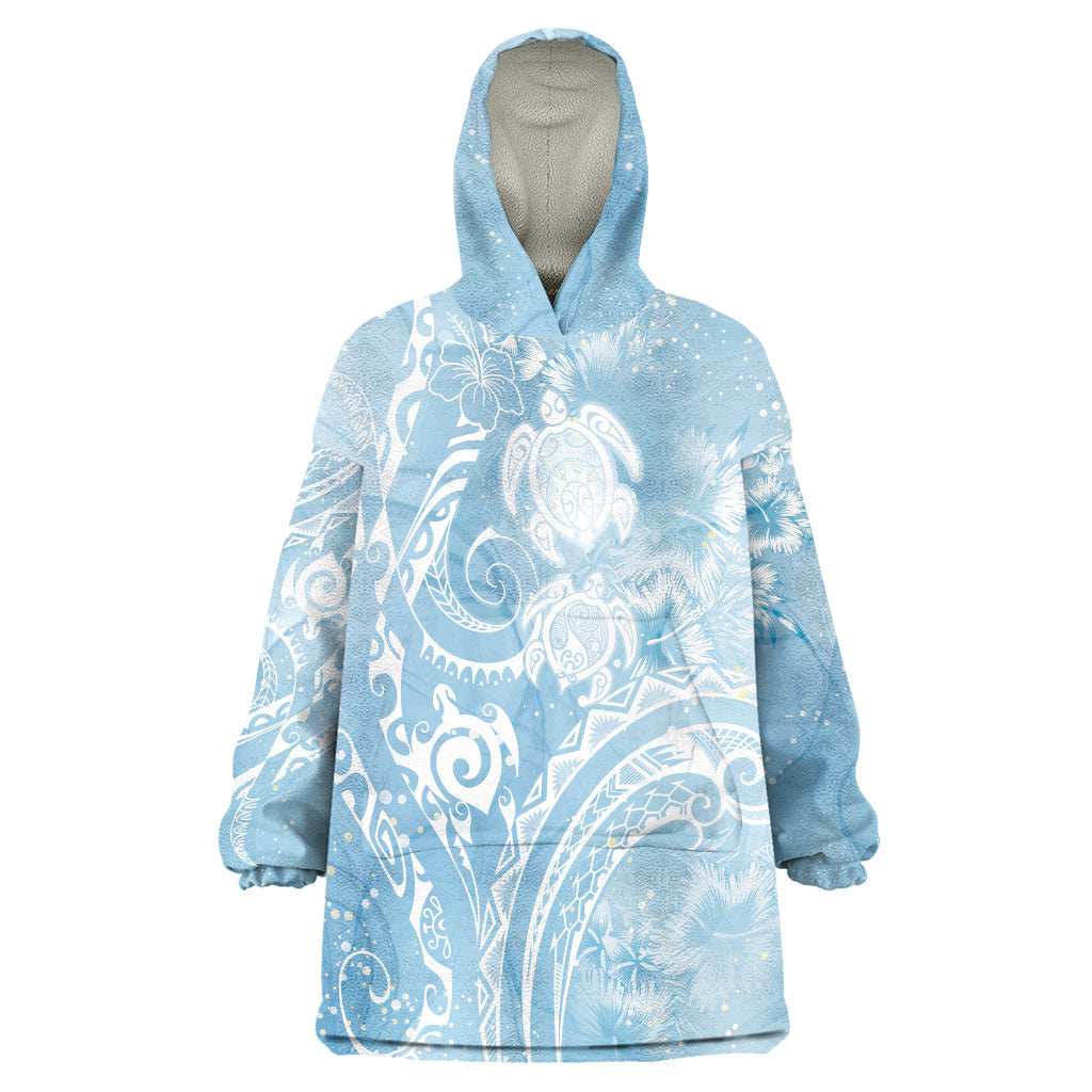 Aloha Hawaii Turtles Floral Wearable Blanket Hoodie Aqua Marbles Glaze LT7 One Size Aqua - Polynesian Pride