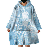 Aloha Hawaii Turtles Floral Wearable Blanket Hoodie Aqua Marbles Glaze