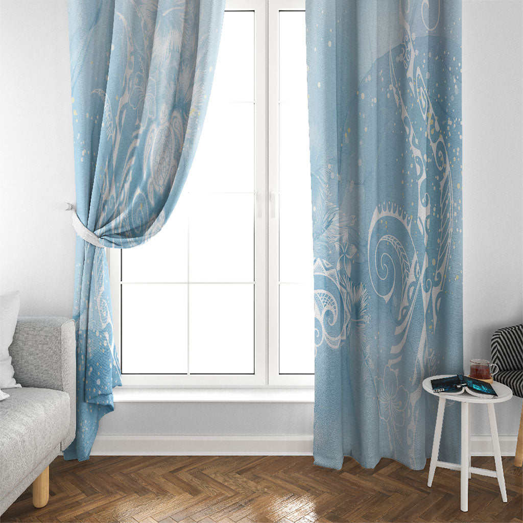 Aloha Hawaii Turtles Floral Window Curtain Aqua Marbles Glaze