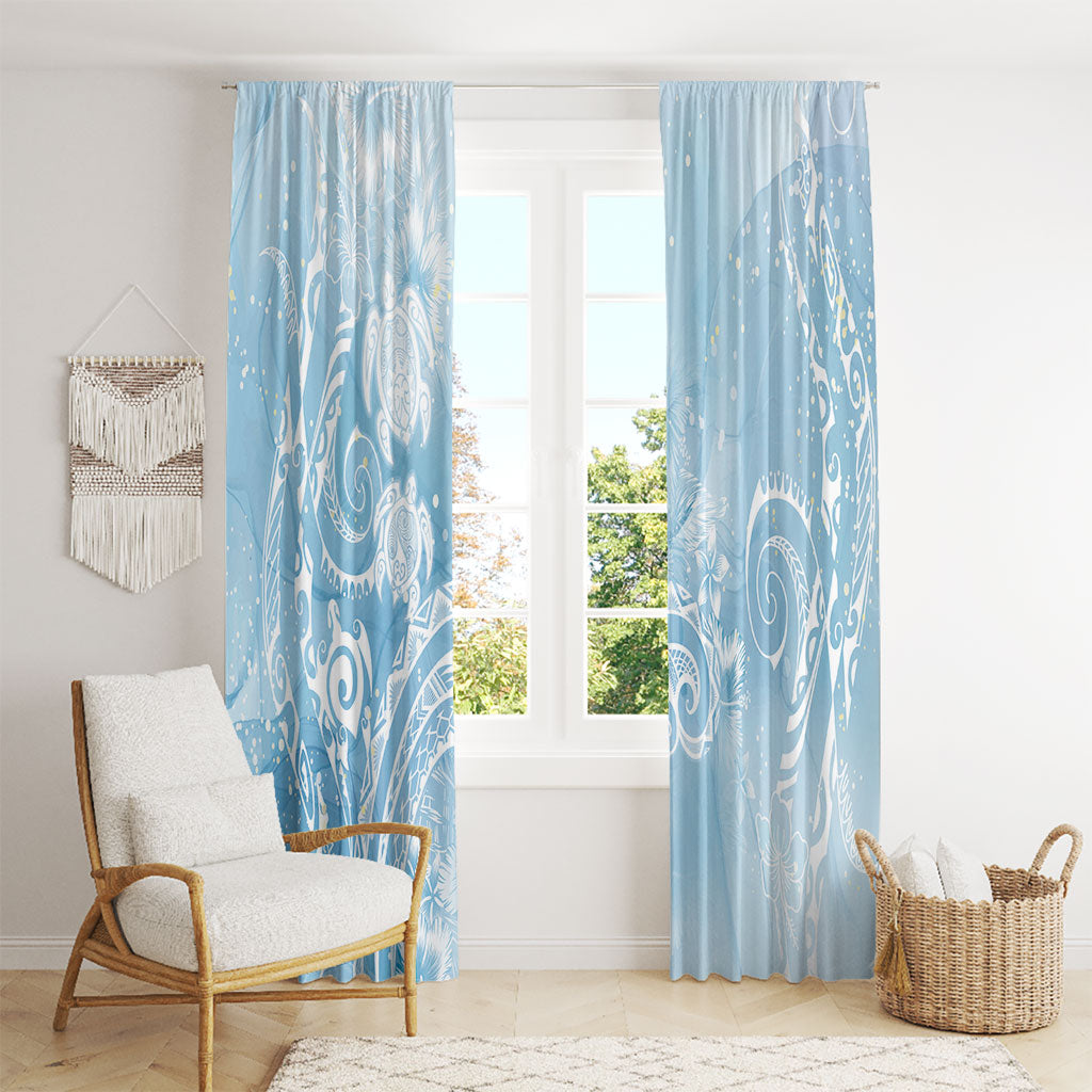Aloha Hawaii Turtles Floral Window Curtain Aqua Marbles Glaze