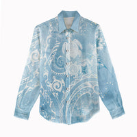 Aloha Hawaii Turtles Floral Women Casual Shirt Aqua Marbles Glaze