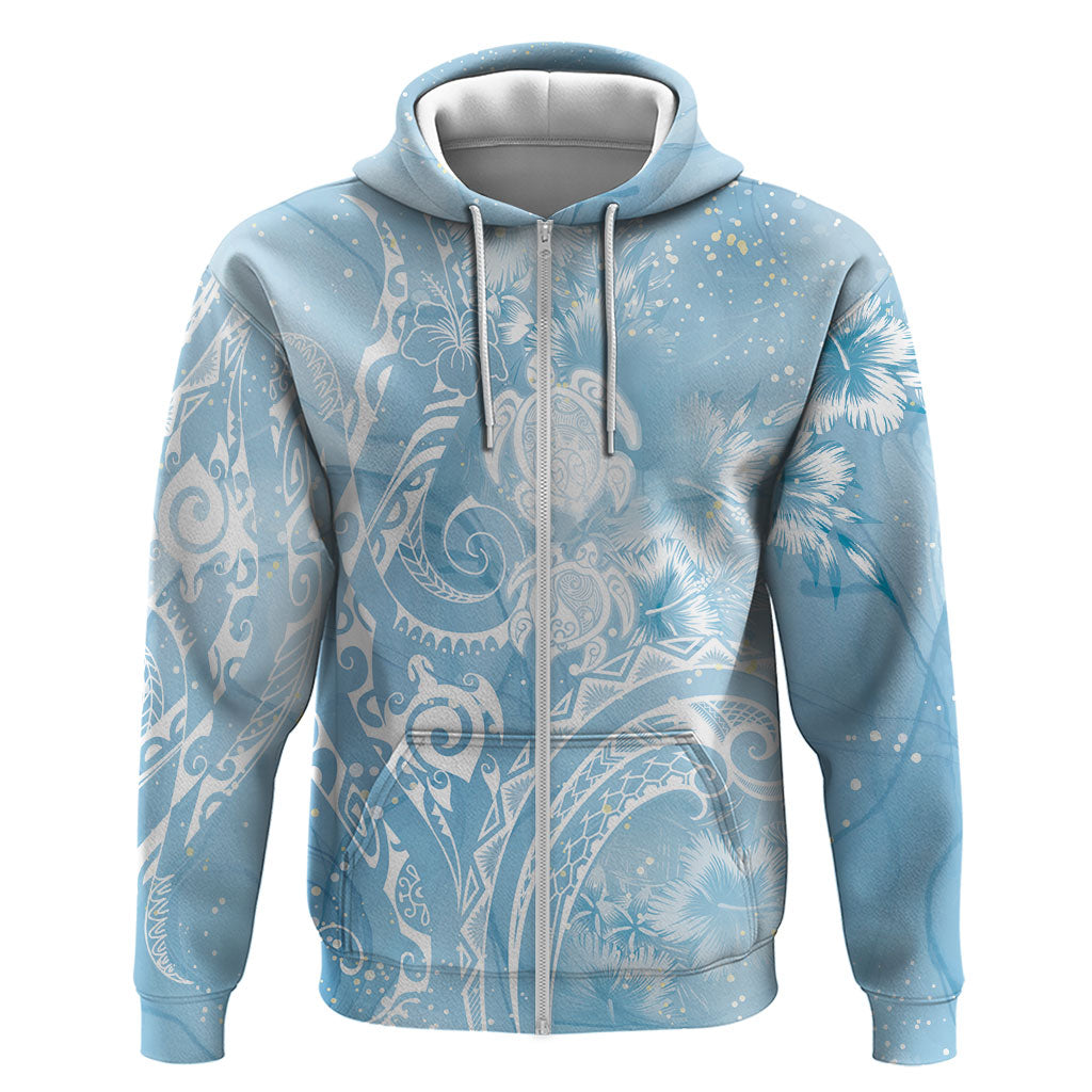 Aloha Hawaii Turtles Floral Zip Hoodie Aqua Marbles Glaze LT7 Zip Hoodie Aqua - Polynesian Pride