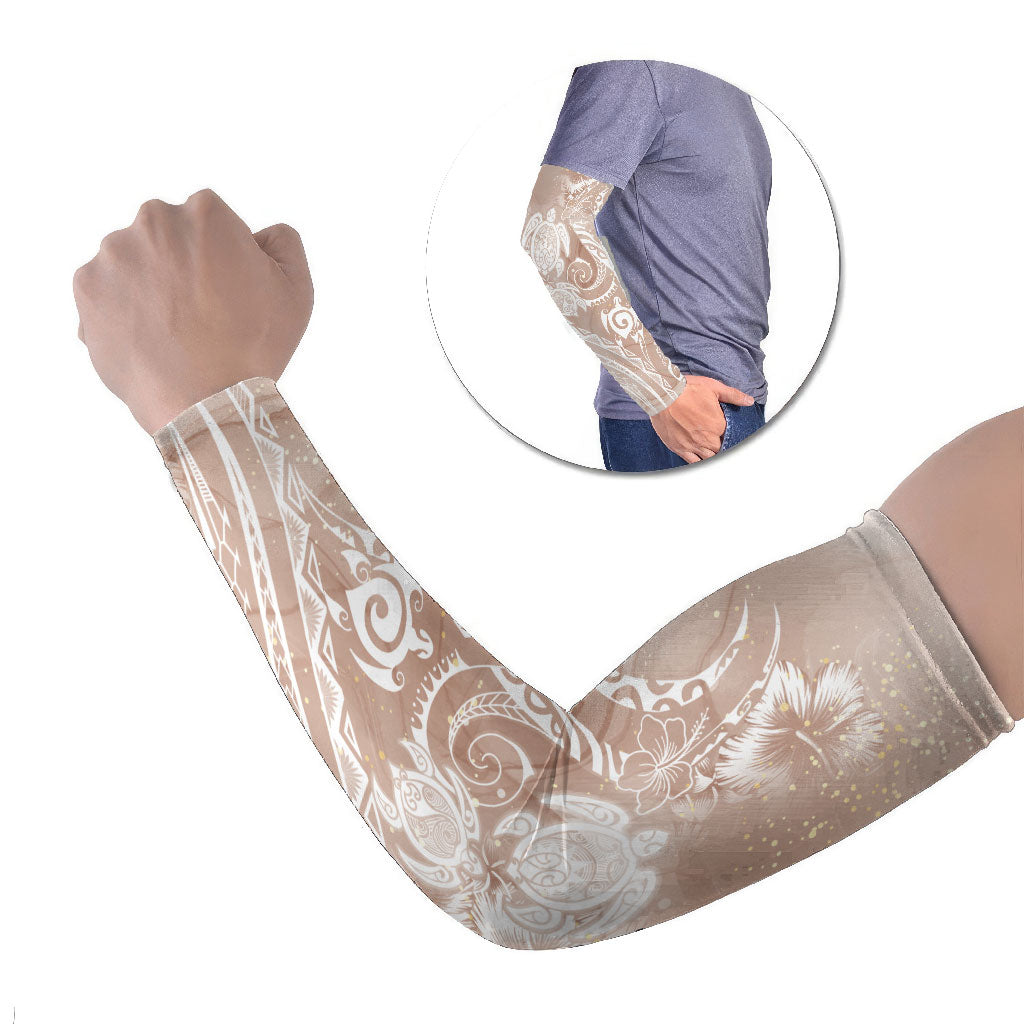 Aloha Hawaii Turtles Floral Arm Sleeves Taupe Marbles Glaze LT7 Set of 2 Taupe - Polynesian Pride