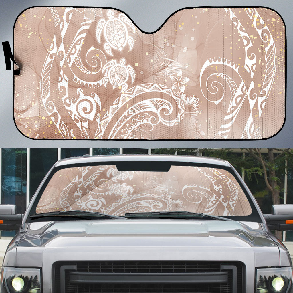 Aloha Hawaii Turtles Floral Auto Sun Shade Taupe Marbles Glaze