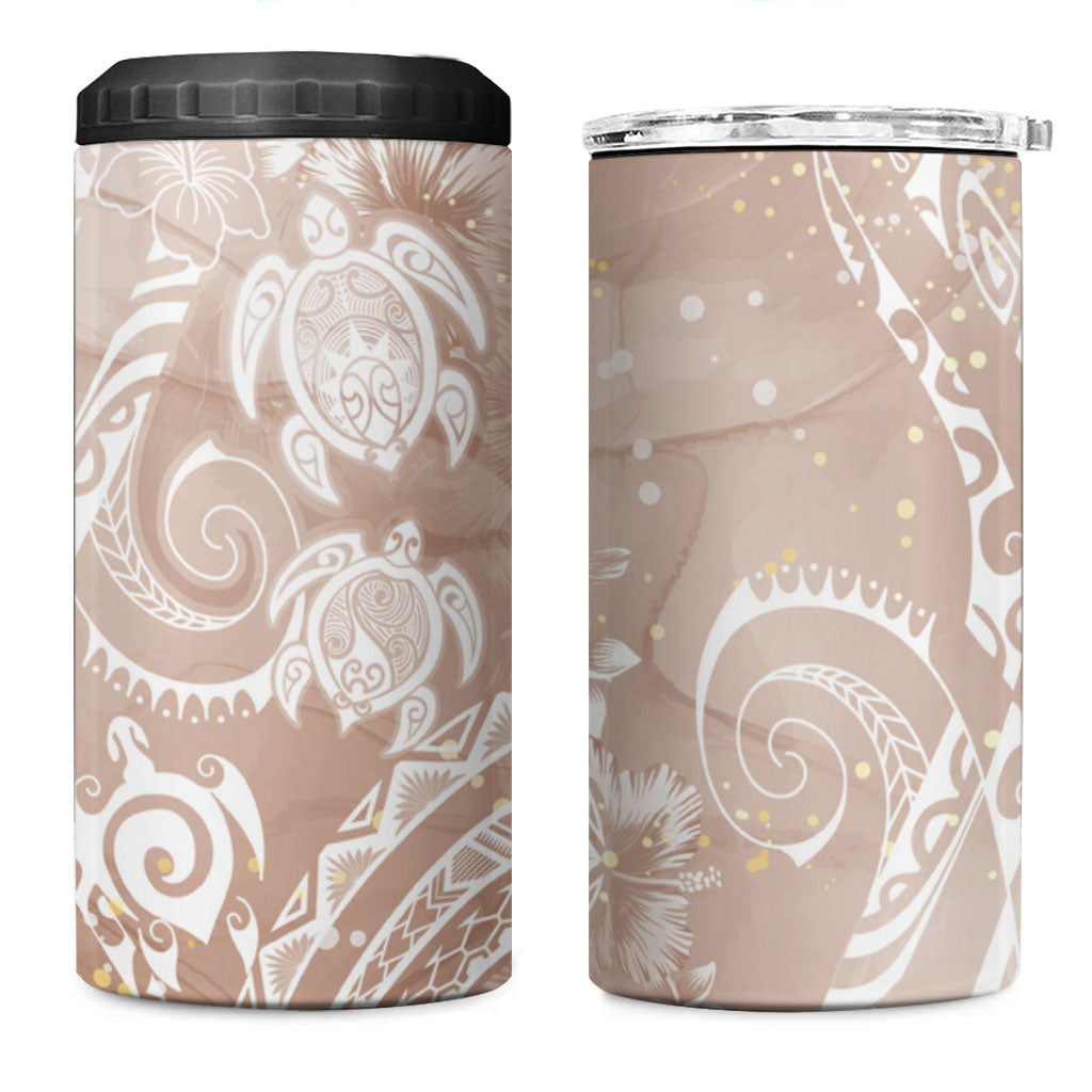 Aloha Hawaii Turtles Floral 4 in 1 Can Cooler Tumbler Taupe Marbles Glaze LT7 One Size: 16 oz Taupe - Polynesian Pride