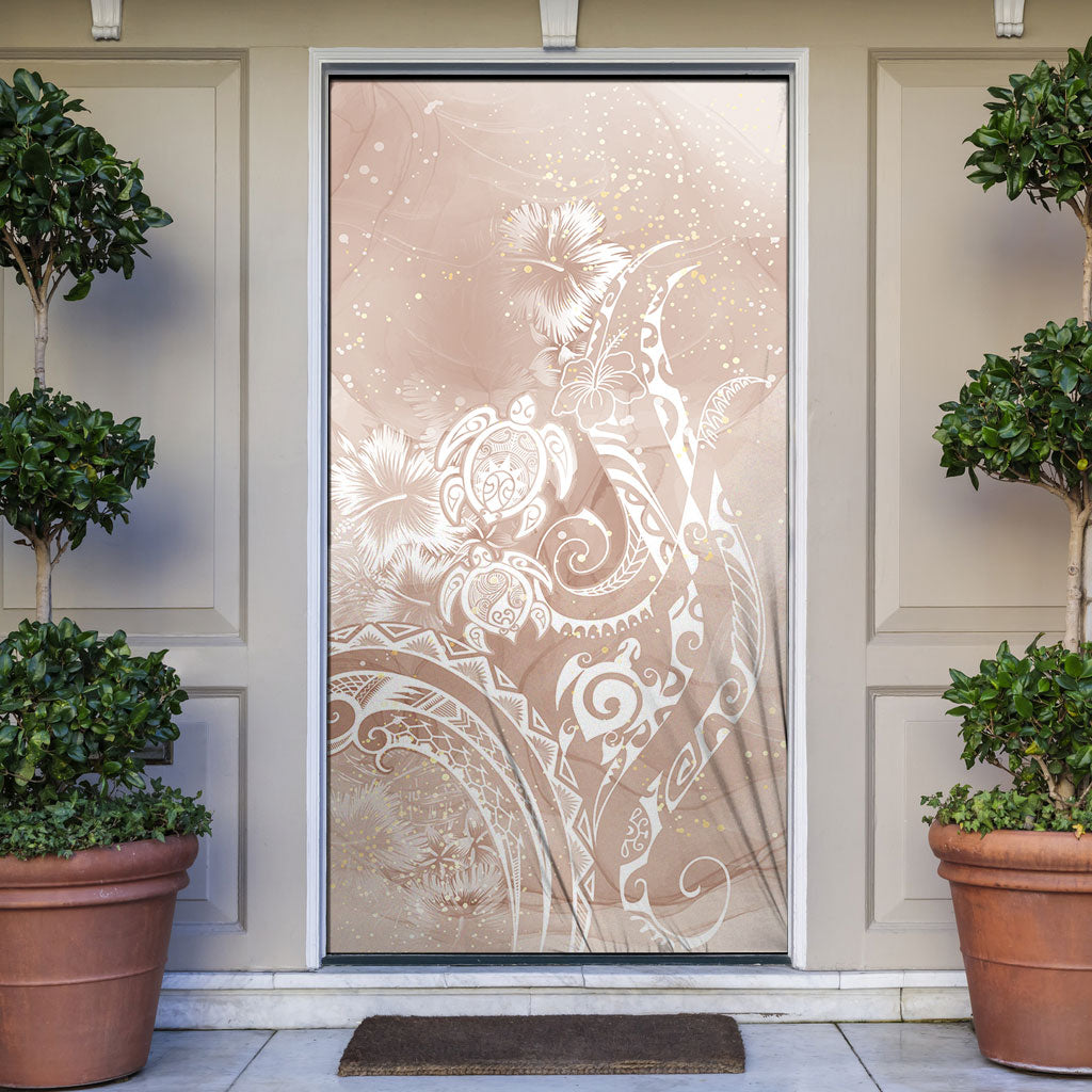 Aloha Hawaii Turtles Floral Door Cover Taupe Marbles Glaze LT7 Taupe - Polynesian Pride