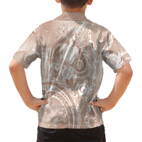 Aloha Hawaii Turtles Floral Family Matching Long Sleeve Bodycon Dress and Hawaiian Shirt Taupe Marbles Glaze