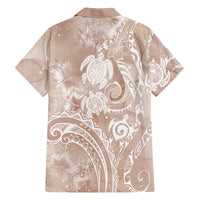 Aloha Hawaii Turtles Floral Family Matching Long Sleeve Bodycon Dress and Hawaiian Shirt Taupe Marbles Glaze