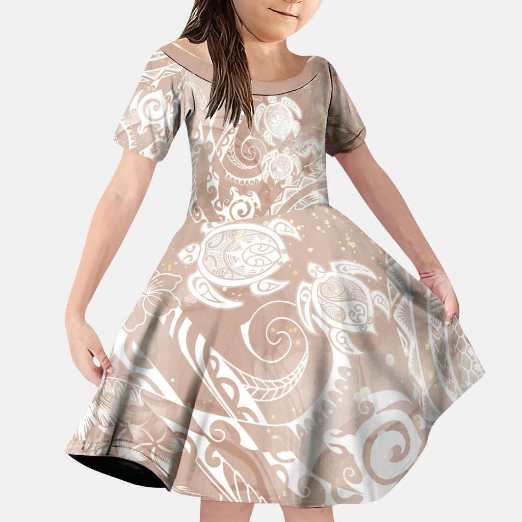Aloha Hawaii Turtles Floral Family Matching Mermaid Dress and Hawaiian Shirt Taupe Marbles Glaze