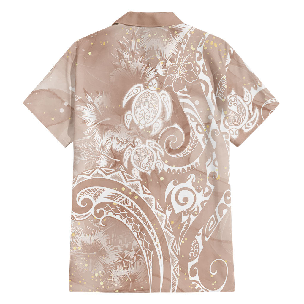 Aloha Hawaii Turtles Floral Family Matching Off Shoulder Maxi Dress and Hawaiian Shirt Taupe Marbles Glaze
