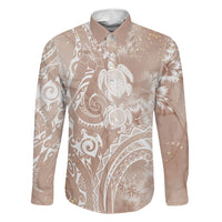 Aloha Hawaii Turtles Floral Family Matching Off Shoulder Maxi Dress and Hawaiian Shirt Taupe Marbles Glaze