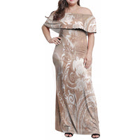 Aloha Hawaii Turtles Floral Family Matching Off Shoulder Maxi Dress and Hawaiian Shirt Taupe Marbles Glaze