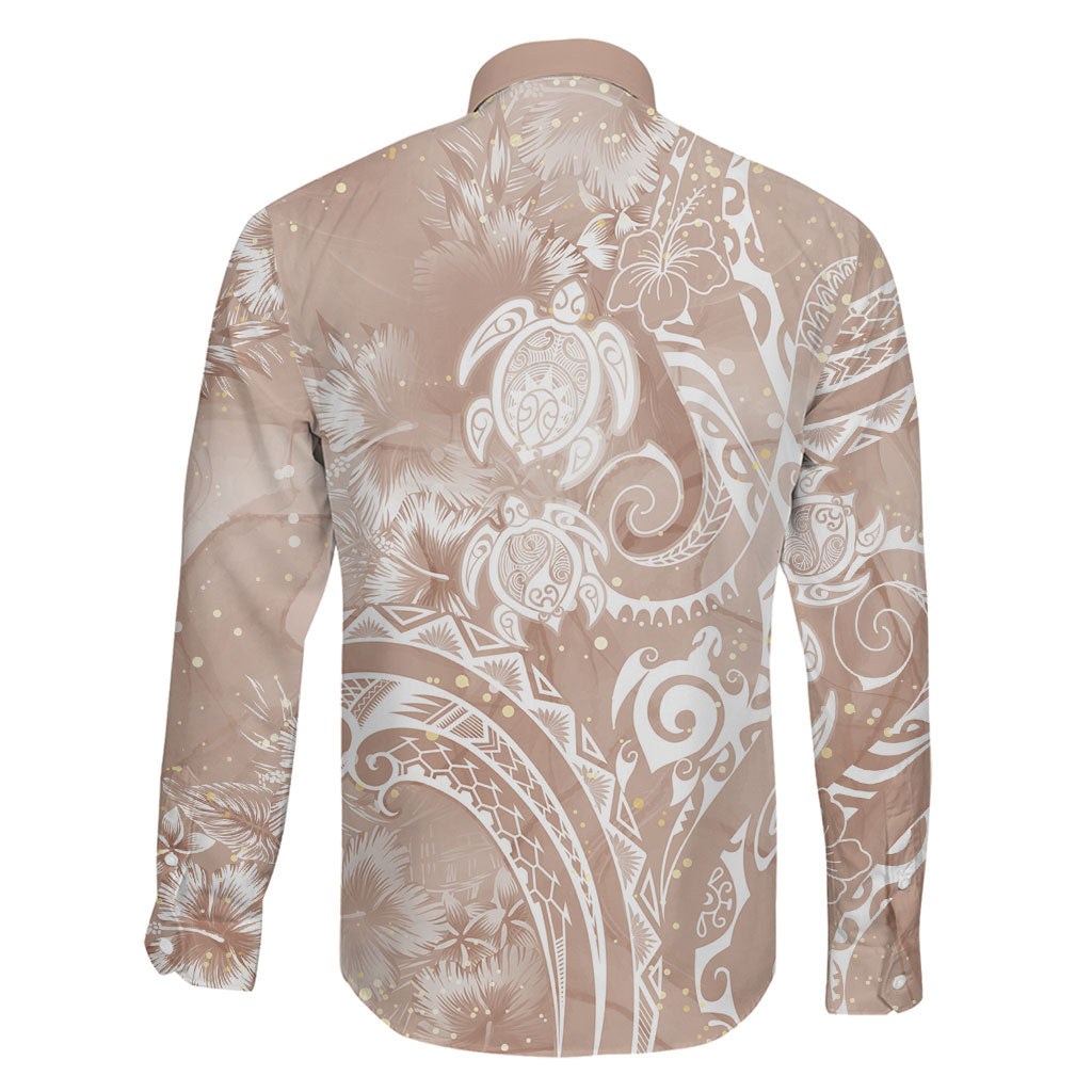 Aloha Hawaii Turtles Floral Family Matching Puletasi and Hawaiian Shirt Taupe Marbles Glaze
