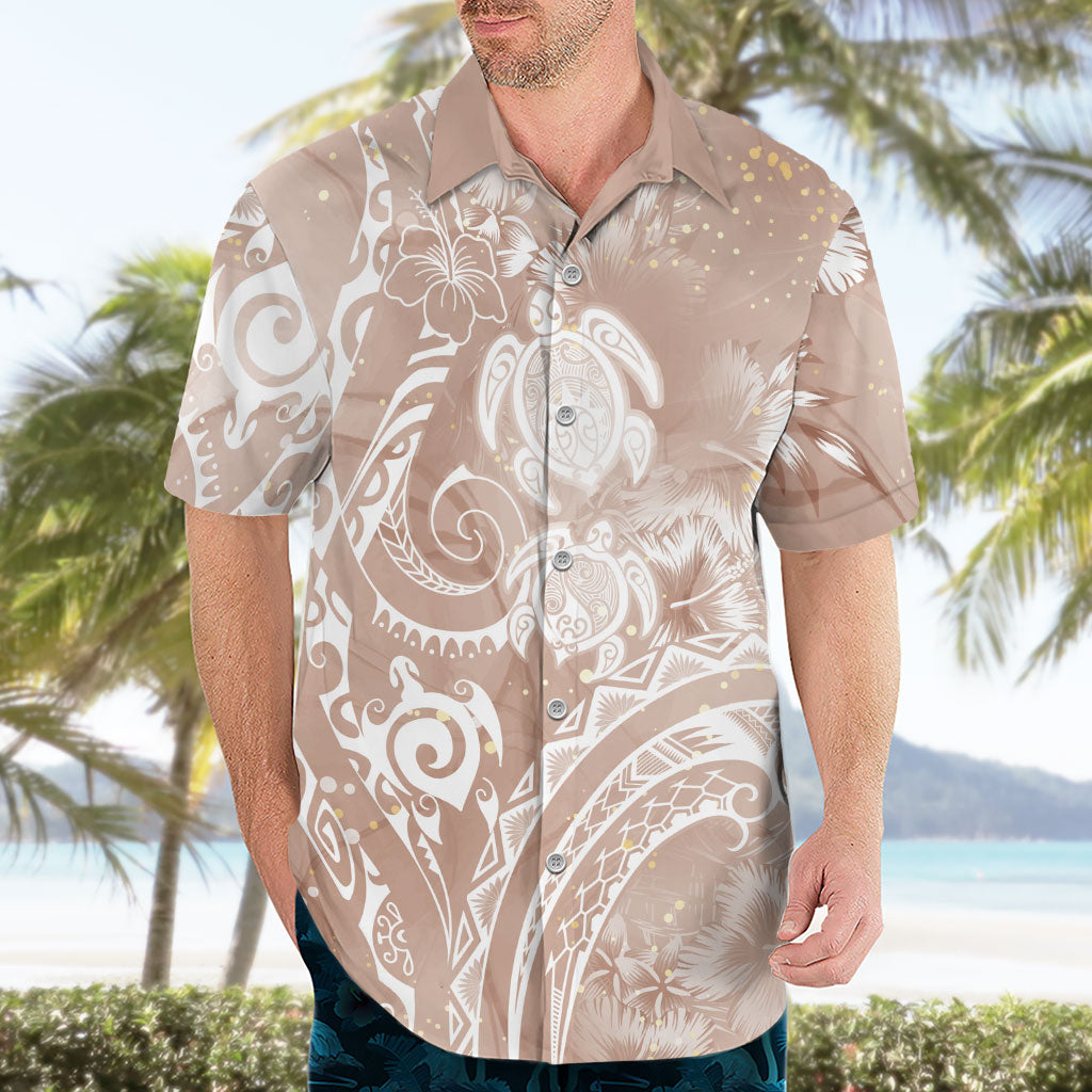 Aloha Hawaii Turtles Floral Hawaiian Shirt Taupe Marbles Glaze