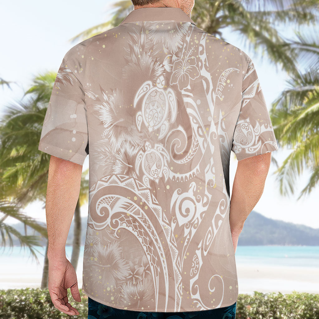 Aloha Hawaii Turtles Floral Hawaiian Shirt Taupe Marbles Glaze
